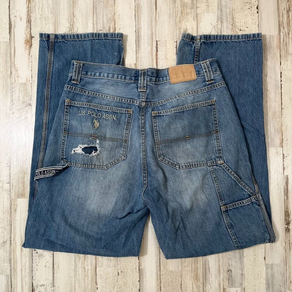 Vintage US Polo Assn Carpenter Cargo Baggy Skater Jeans Distressed Mens 33 x‎ 33